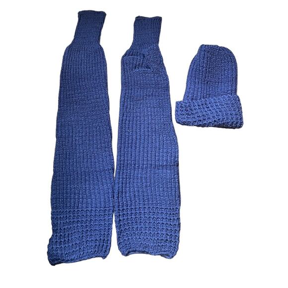 VTG 80's Leg Warmers Hat Set Warm Acrylic Knit Purple Blue Woven Retro Ballet - Picture 2 of 5